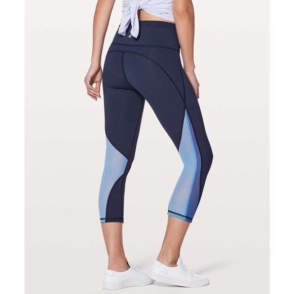 Lululemon Women’s Mix & Mesh Crop 21” Yoga Leggings Navy Blue Size 6 EUC - Picture 2 of 8